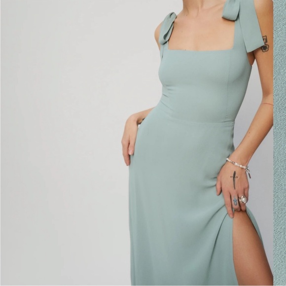With Tags Reformation Celadon Green Westerly Tie Strap Maxi Dress Size 6 - Picture 6 of 11